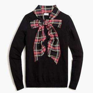 J. Crew Black Sweater with Plaid Bow